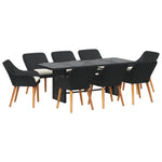 HKH Conjunto de Jantar de Jardim de 9 Peças em Rattan - Preto