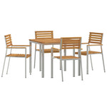 Conjunto de Jantar de 5 Peças de Madeira Sólida de Acácia Hkh, Mesa de Jantar Ao Ar Livre 90x90x74.5 Cm de Madeira Sólida de Acácia Hkh, Cadeiras de Jardim Empilháveis 4 Pcs de Madeira Sólida de Acácia e Aço HKH - Castanho