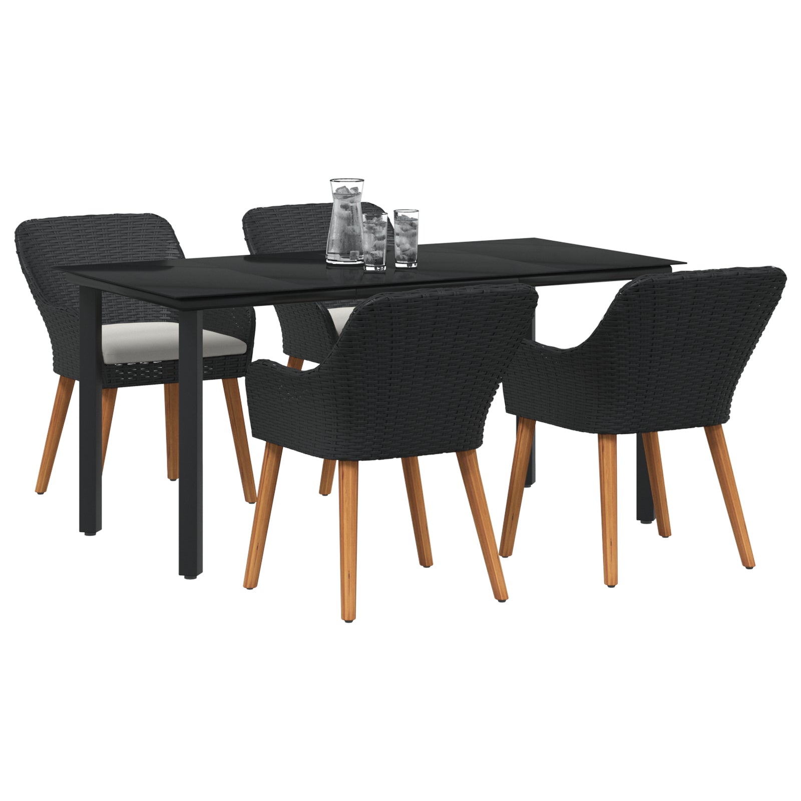 HKH Juego de Comedor de 5 Piezas de Ratán Sintético - Negro
