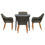 HKH Conjunto de Jantar de Jardim de 5 Peças Cinza Poliéster Rattan - Cinzento