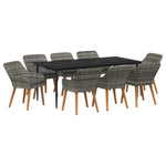 HKH Conjunto de Jantar de Jardim 9 Peças Cinza Rattan Poliéster - Cinzento