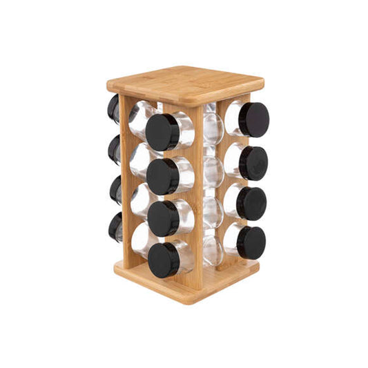 Suporte Bambu com 16 Frascos Especiarias