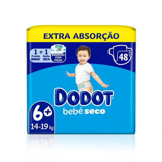 Dodot Bebé Seco Extra Fraldas T6 mais de 14 kg 48 un