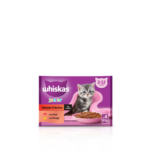 Whiskas Comida Húmida para Gatinho Seleção de Carnes em Molho 4 x 85 gr