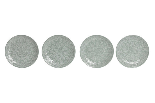 HKH Conjunto 4 Pratos Sobremesa Cerâmica Esmaltados Mandala