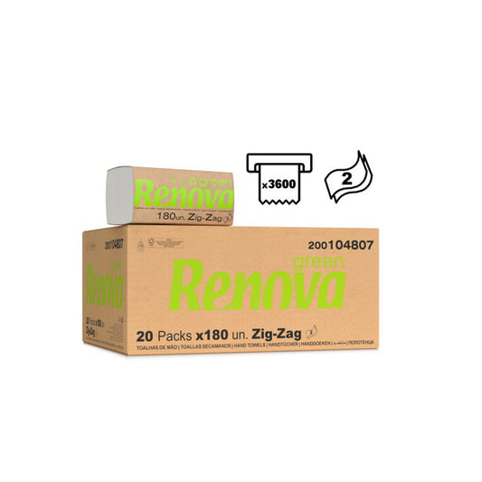 Renova Green Toalhas de Mão Zig-Zag - 180 un - Pack 20 x 180 un