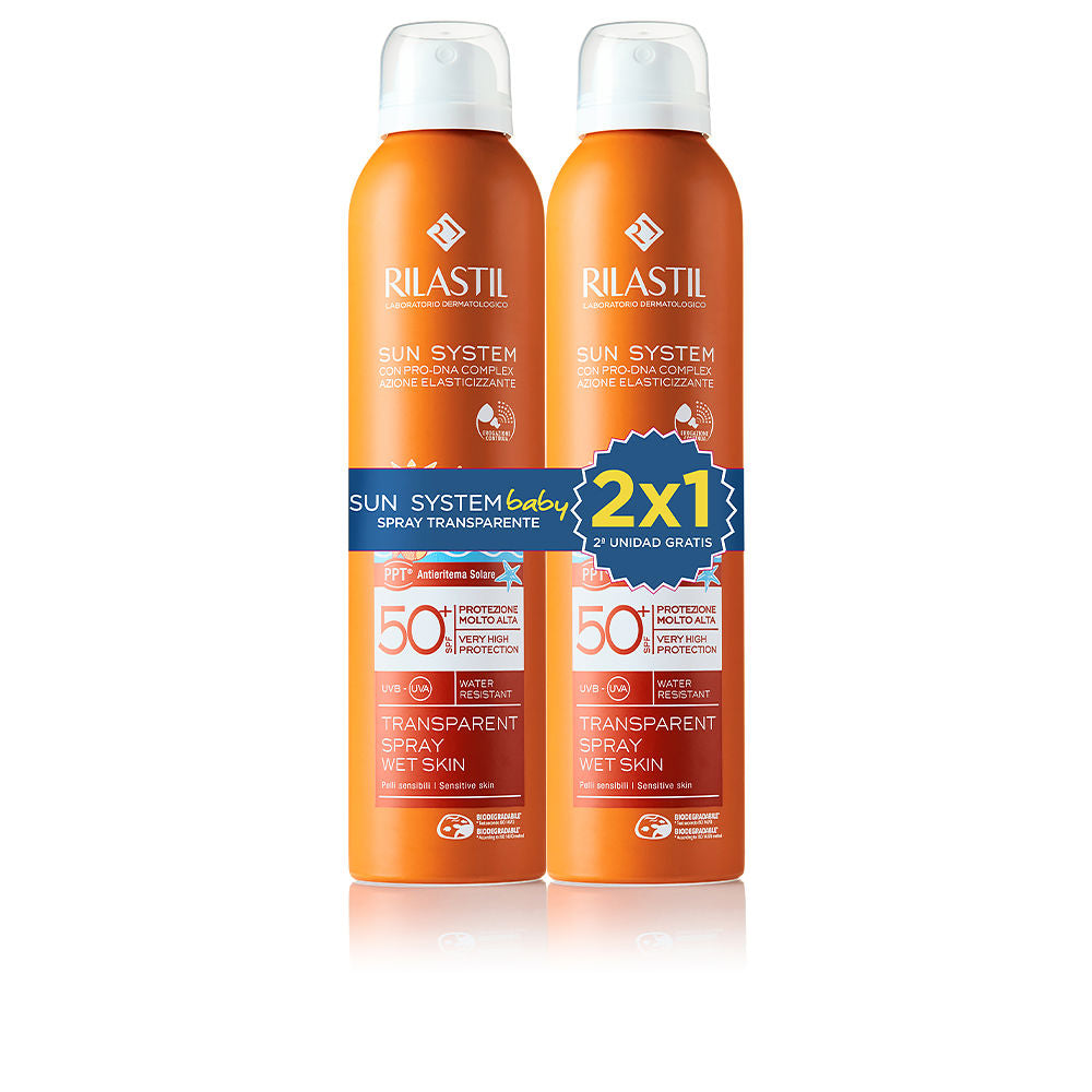 Rilastil Protetor Solar em Spray SPF50+ para Bebês, Pacote Transparente, 2 X 200ml