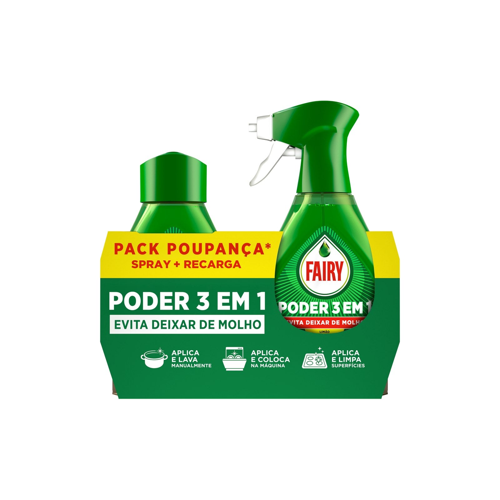 Detergente Loiça Fairy Spray Poder 3 em 1 + Recarga 1.007 kg 2x50 ml