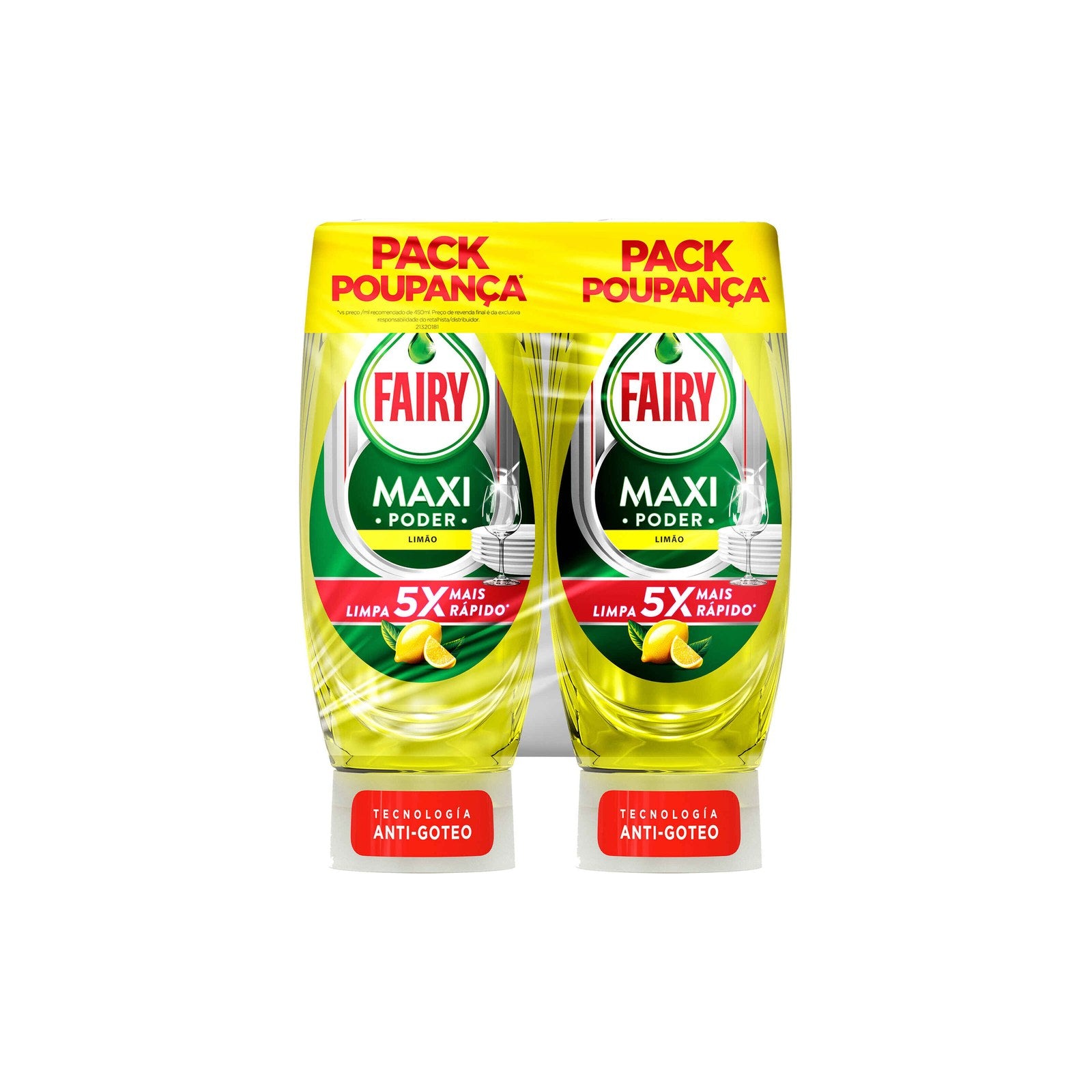 Detergente Loiça Fairy Maxi Poder Limão 2x450ML