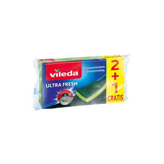 Vileda Ultra Fresh Esfregão Fibra com Esponja Antibactérias 2 + 1