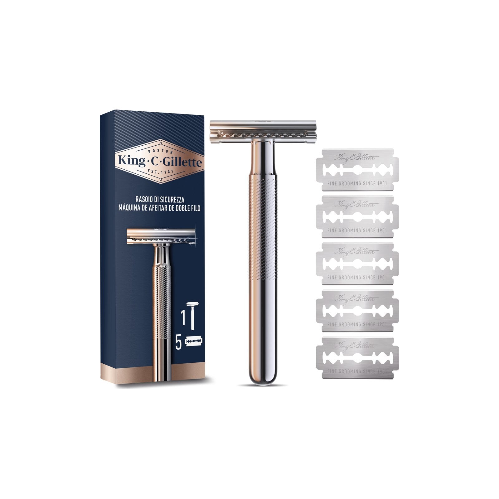 King C Gillette Máquina de Barbear Lâmina Dupla + 5 Recargas