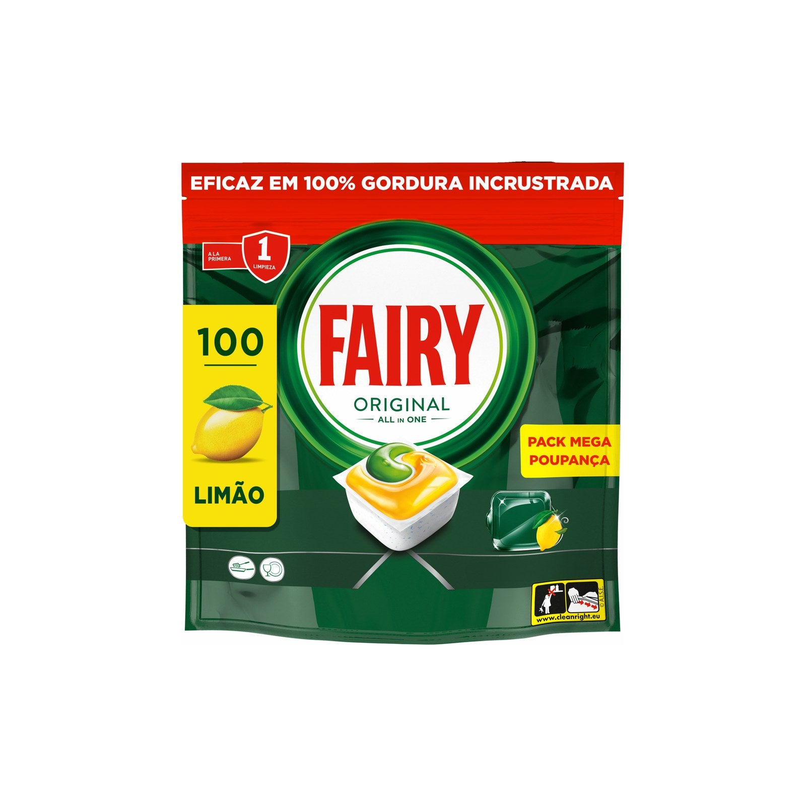 Fairy Limão Tudo em 1 Detergente Máquina Loiça 100 Cápsulas
