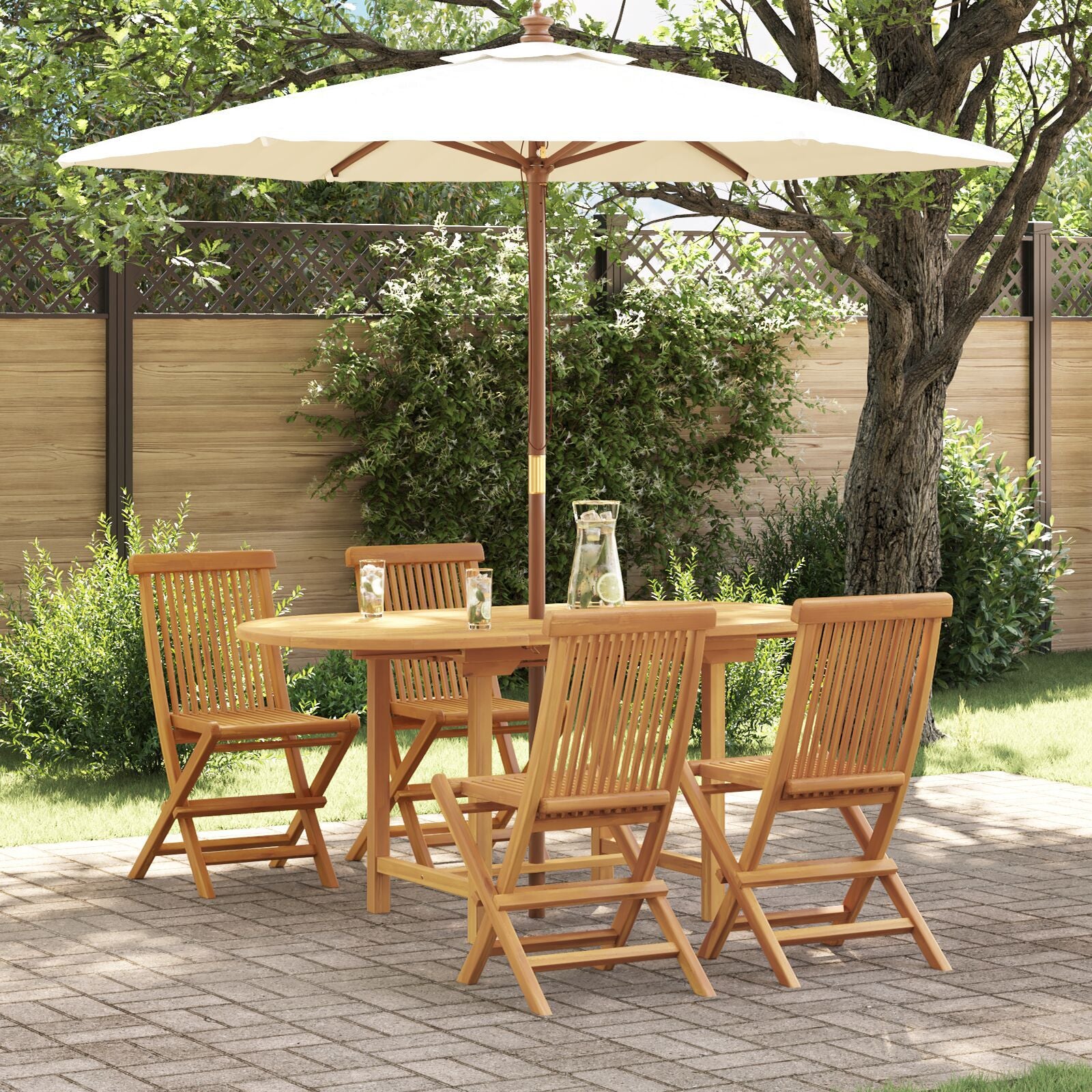 HKH Conjunto de Comedor de 7 Piezas Jardín Madera Maciza Teca - Marrón