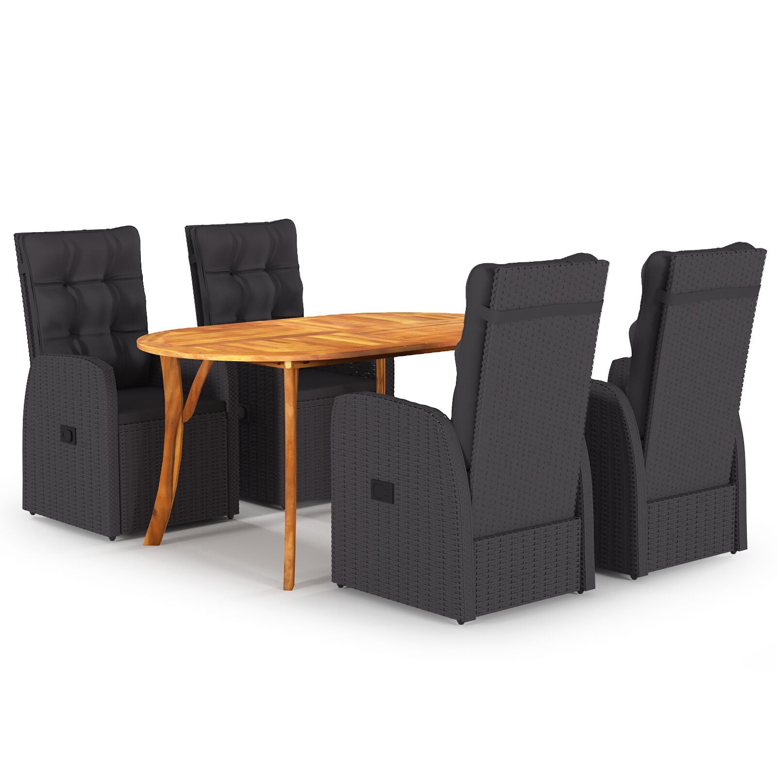 HKH Juego de Comedor de Jardín de 5 Piezas con Cojines de Ratán Sintético y Madera de Acacia - Negro