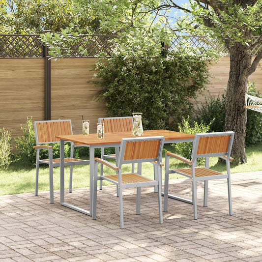 HKH Conjunto de Jantar de Jardim 5 Peças Cinza Aço e Madeira Sólida de Acácia - Cinzento
