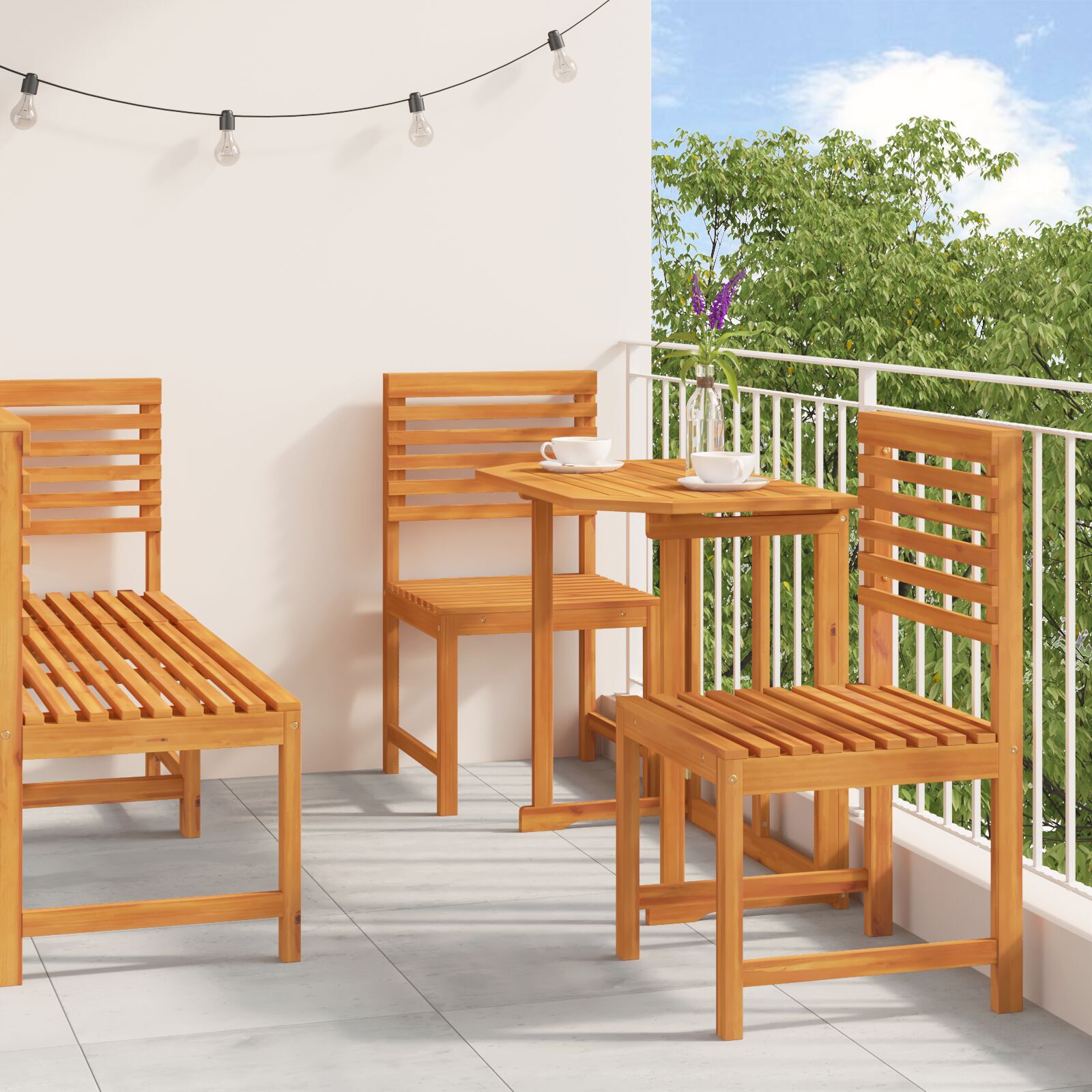 Juego de Comedor de Jardín de 5 Piezas HKH de Madera Maciza de Acacia - Marrón