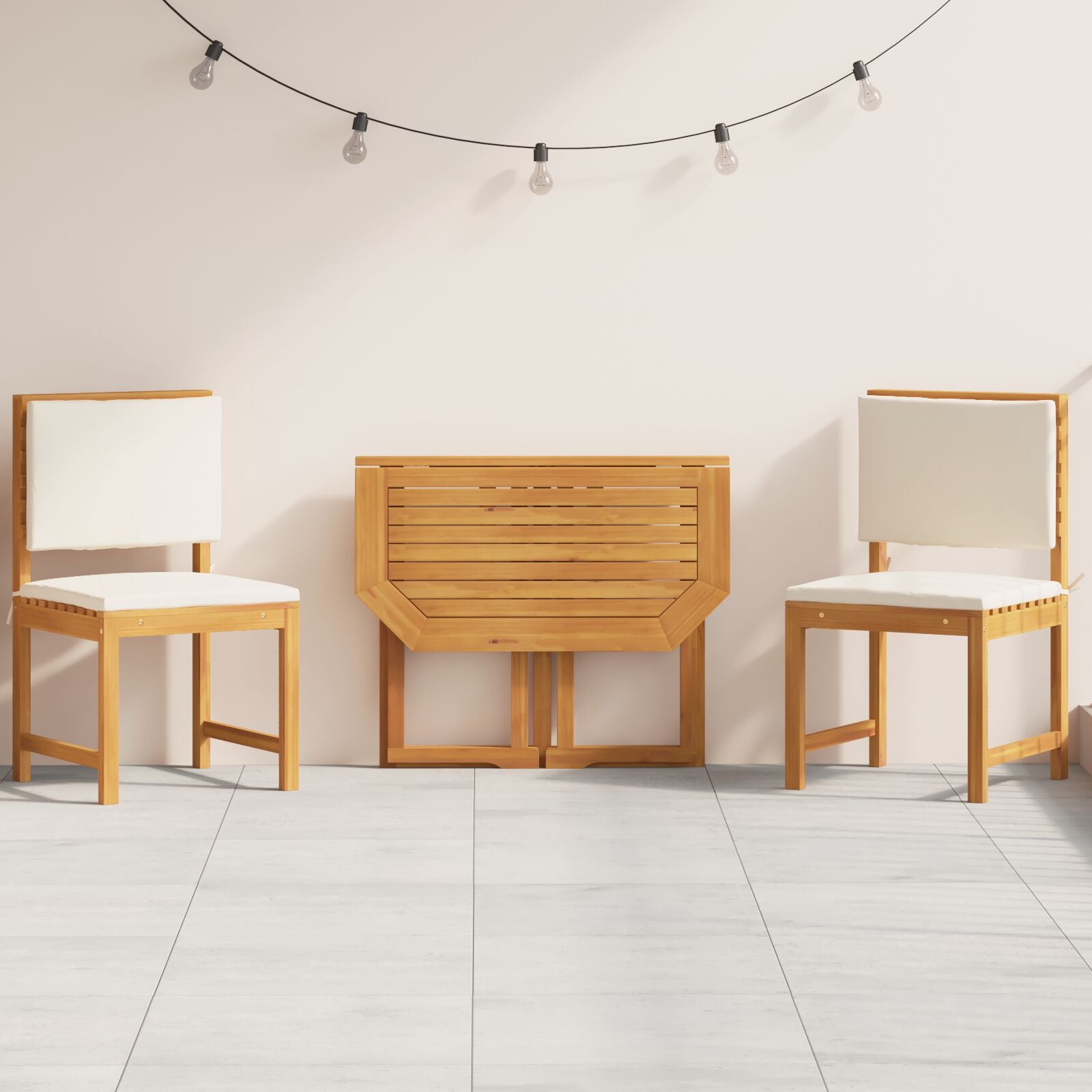 Juego de bistró para jardín de 3 piezas con cojines de madera de acacia - Marrón