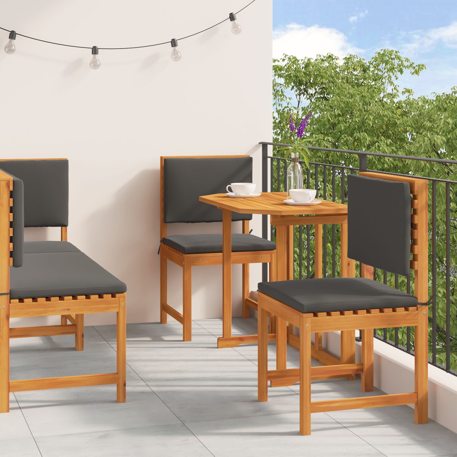 Juego de Comedor para Jardín HKH de 5 Piezas con Cojines en Madera de Acacia - Marrón