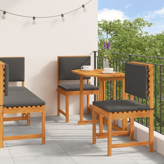 Conjunto de Jantar para o Jardim de 5 Peças HKH com Almofadas em Madeira de Acácia - Castanho