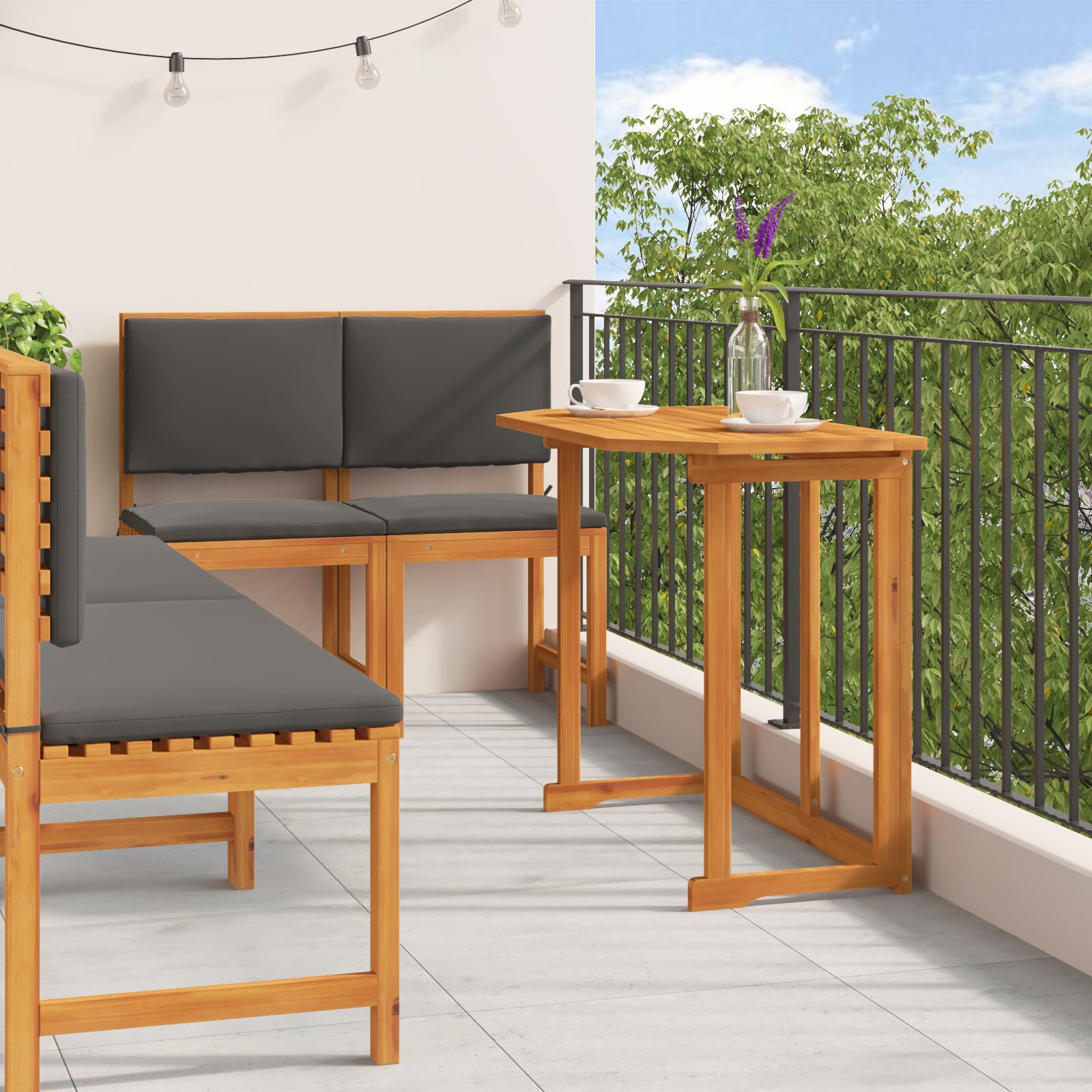 Juego de comedor para jardín de 5 piezas con cojines de madera maciza de acacia - Marrón