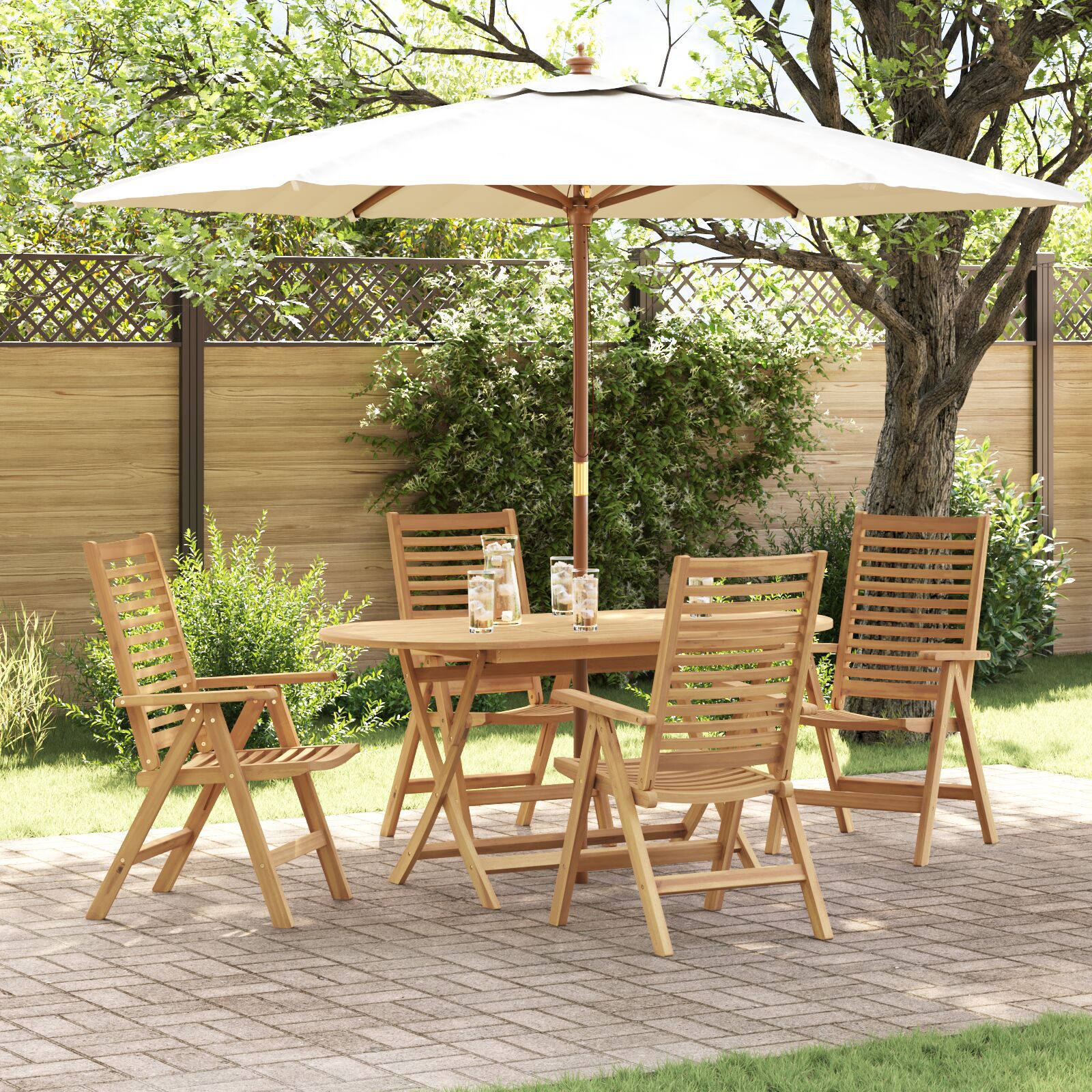 Conjunto de Jantar para Jardim HKH com 5 Peças Dobrável de Madeira Maciça de Teca, Cadeiras de Jardim HKH 2 Pcs de Madeira Maciça de Teca - Castanho
