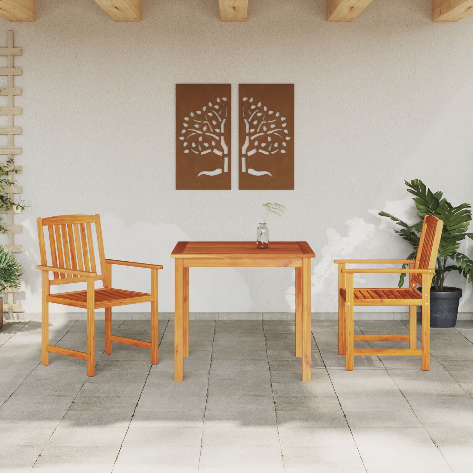Conjunto de Jantar de Jardim com 3 Peças em Madeira Sólida de Acácia - Castanho