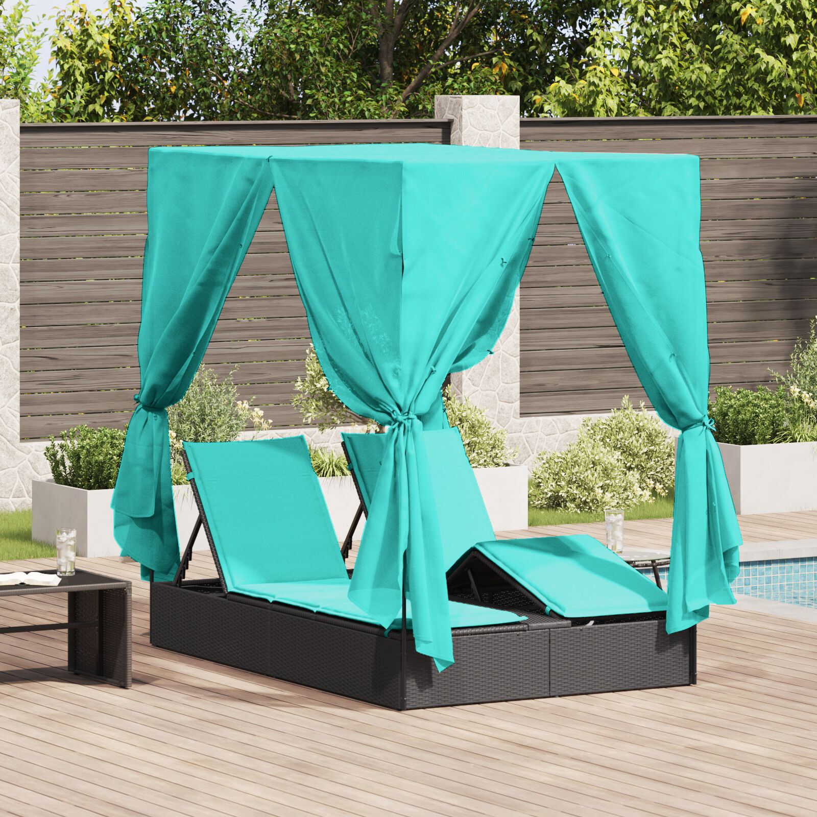 HKH Double Sun Lounger Conjunto De 2 E Turquesa - Preto