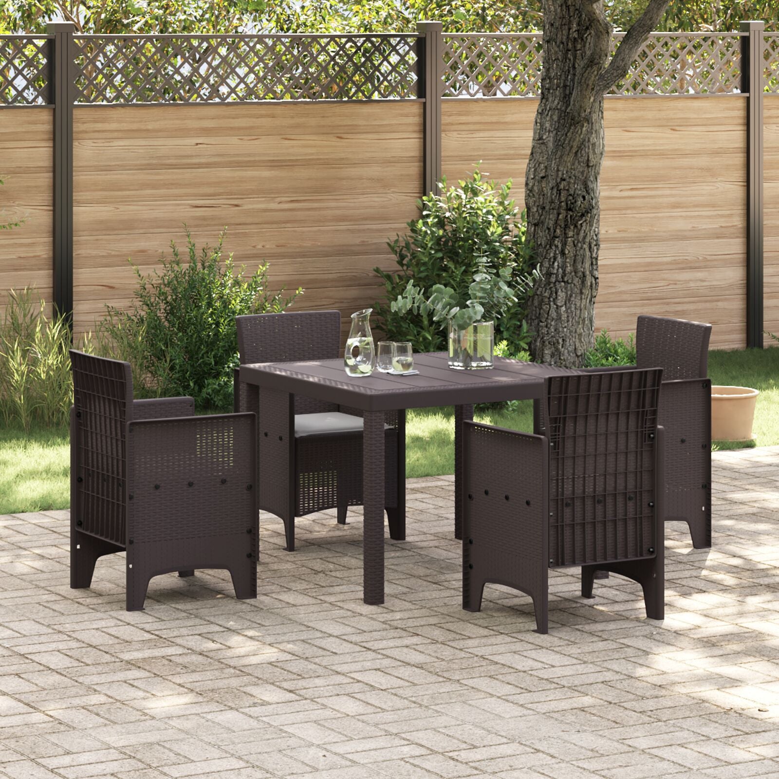 HKH Conjunto de Jantar de 5 Peças com Almofadas em Rattan Sintético - Castanho