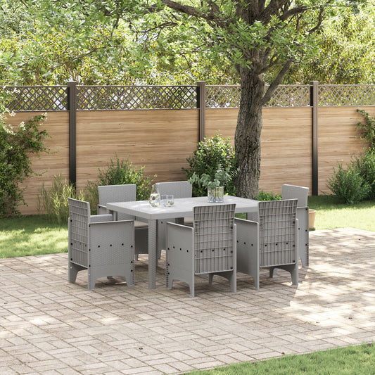 HKH Conjunto de Jantar de 7 Peças com Almofadas Cinza Claro de Polyrattan - Cinzento