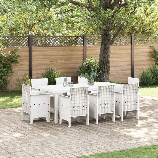 HKH Conjunto de Jantar de 9 Peças com Almofadas Rattan Sintético - Branco