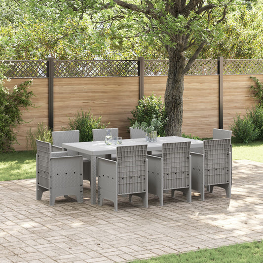 HKH Conjunto de Jantar de 9 Peças com Almofadas em Rattan Sintético Cinza Claro - Cinzento