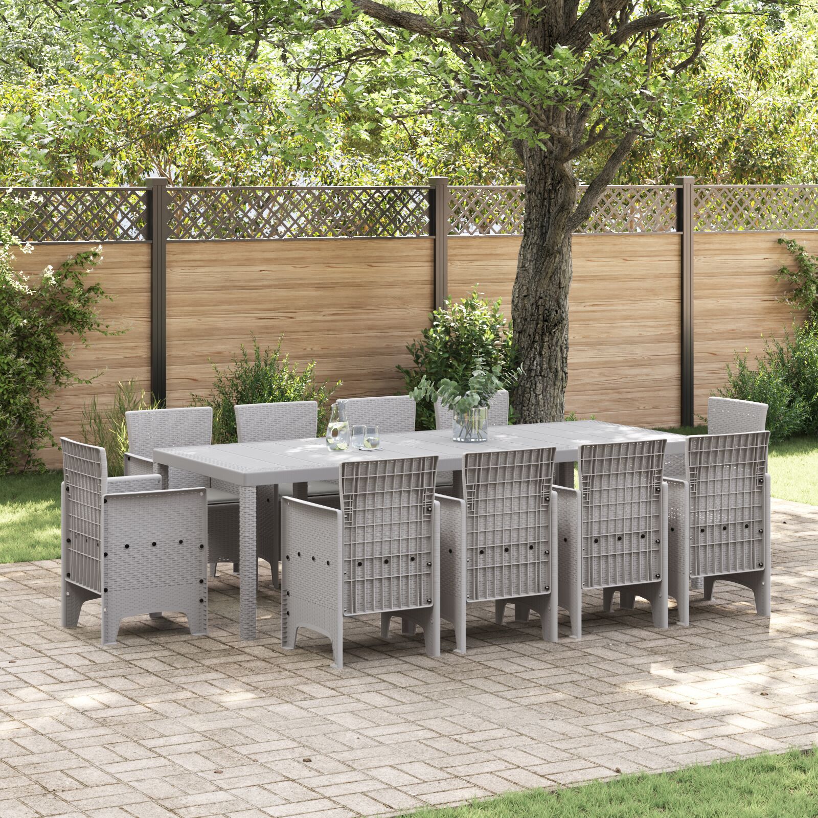 HKH Conjunto de Jantar de Jardim com Almofadas Cinza Claro de Polirattan - Cinzento