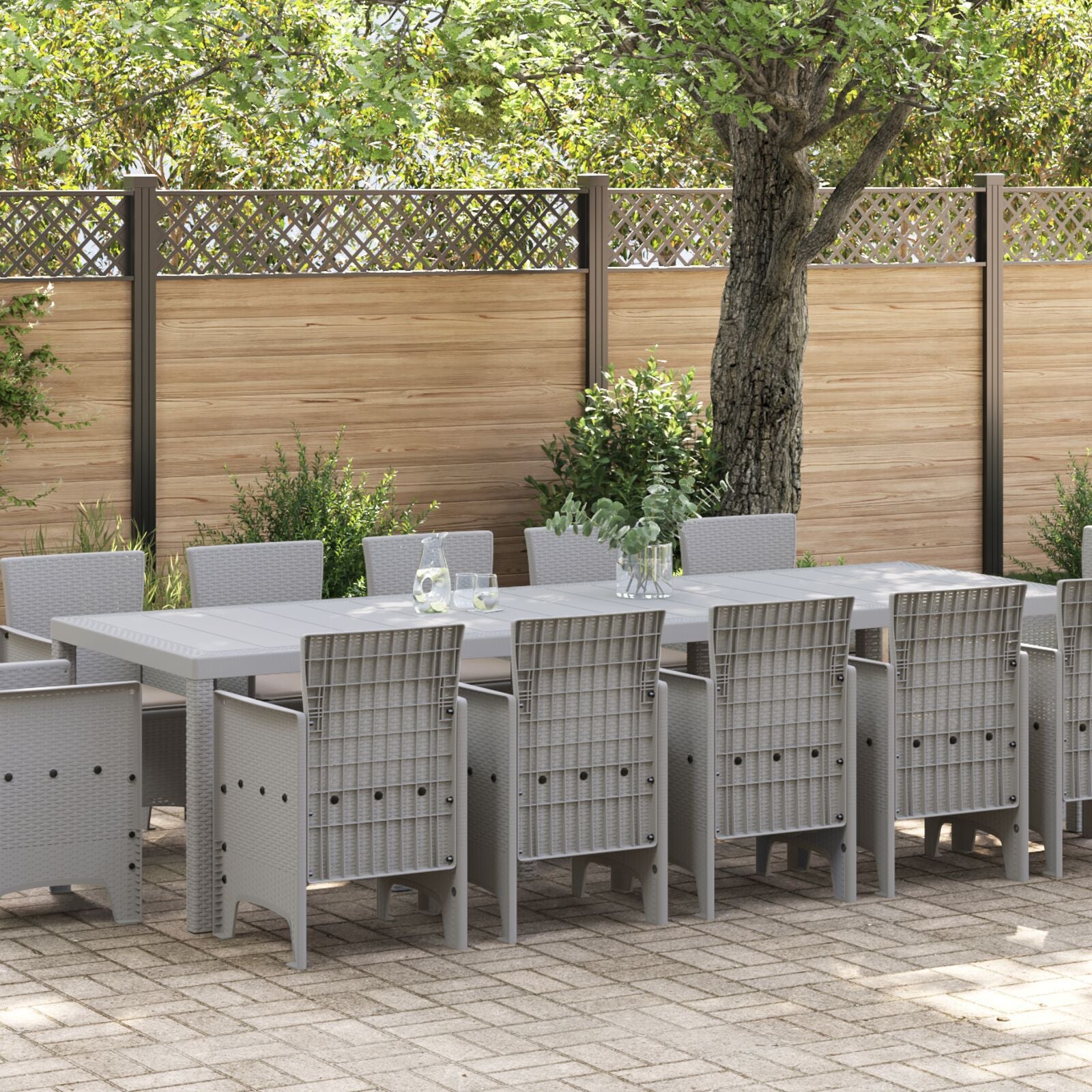 Conjunto de Jantar de Jardim de 13 Peças com Almofadas Cinza Claro Polirattan, Mesa de Jardim Cinza Claro 150x100x73 Cm Polirattan, Cadeiras de Jardim com Almofadas 4 Pcs Cinza Claro Polirattan - Cinzento-claro