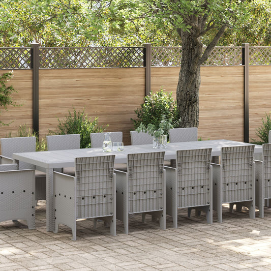 Conjunto de Jantar de Jardim de 13 Peças com Almofadas Cinza Claro Polirattan, Mesa de Jardim Cinza Claro 150x100x73 Cm Polirattan, Cadeiras de Jardim com Almofadas 4 Pcs Cinza Claro Polirattan - Cinzento-claro