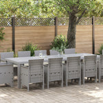 Conjunto de Jantar HKH de 13 Peças com Almofadas Cinza Claro Rattan Poli, Mesa de Jardim HKH Cinza Claro 150x100x73 Cm Rattan Poli, Cadeiras de Jardim HKH com Almofadas 4 Pcs Cinza Claro Rattan Poli - Cinzento-claro