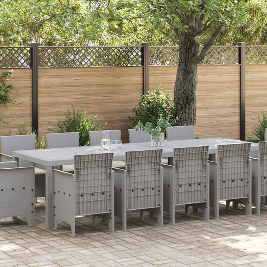 Conjunto de Jantar HKH de 13 Peças com Almofadas Cinza Claro Rattan Poli, Mesa de Jardim HKH Cinza Claro 150x100x73 Cm Rattan Poli, Cadeiras de Jardim HKH com Almofadas 4 Pcs Cinza Claro Rattan Poli - Cinzento-claro
