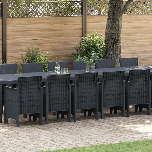 HKH Conjunto de Jantar de Jardim de 15 Peças e Almofadas em Rattan Poli com Mesa 250x100x73 Cm + Mesa 150x100x73 Cm + 2 Cadeiras com Almofadas + 4 Cadeiras com Almofadas - Antracite
