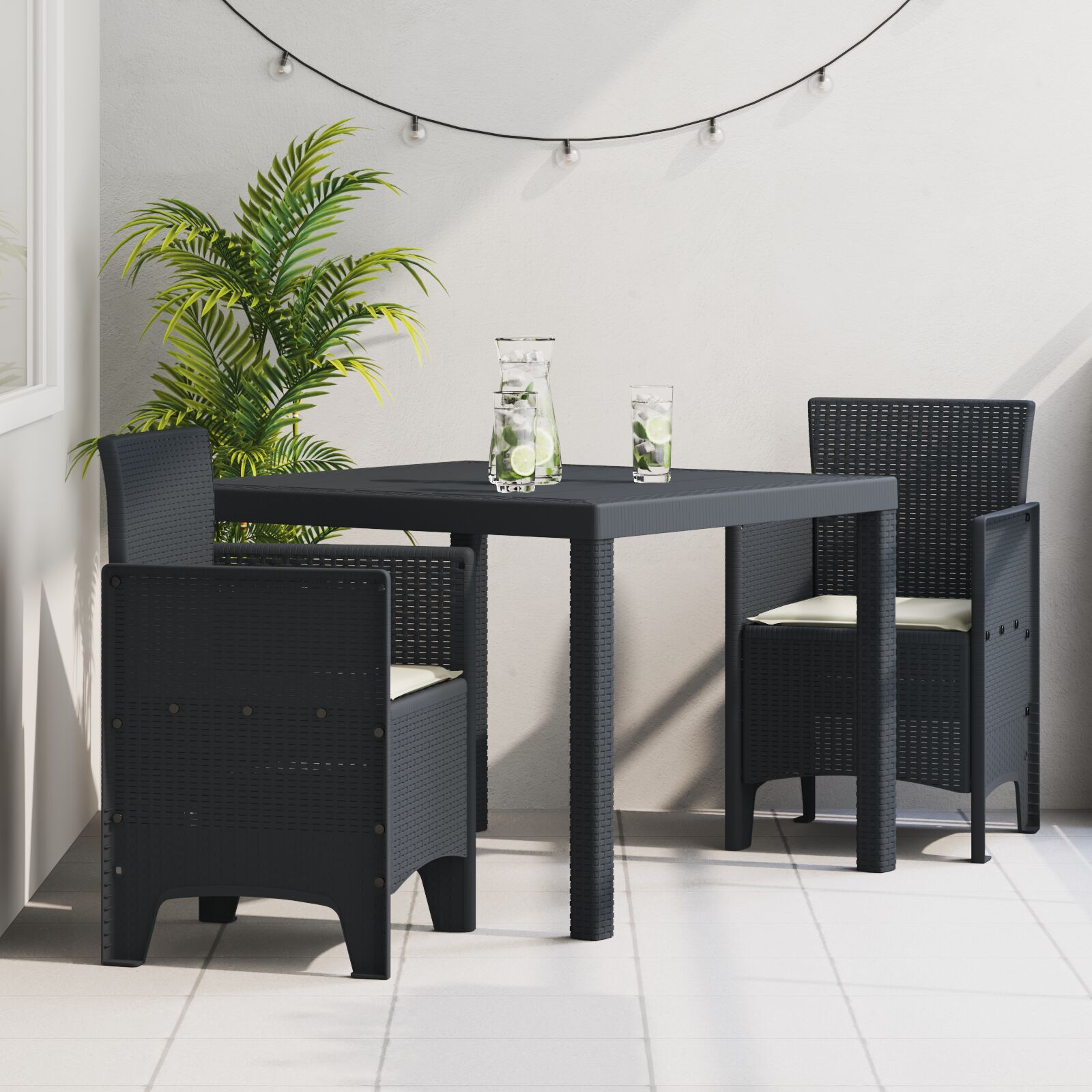 HKH Conjunto de Jantar de Jardim com Almofadas em Rattan Sintético - Antracite
