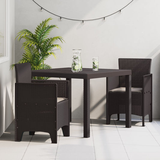 HKH Conjunto de Jantar de Jardim com 3 Peças e Almofadas Castanhas em Rattan Sintético - Castanho