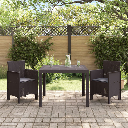 HKH Conjunto de Jantar de Jardim de 3 Peças com Almofadas em Rattan - Castanho