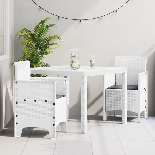 HKH Conjunto de Jantar de Jardim de 3 Peças com Almofadas Rattan Sintético - Branco