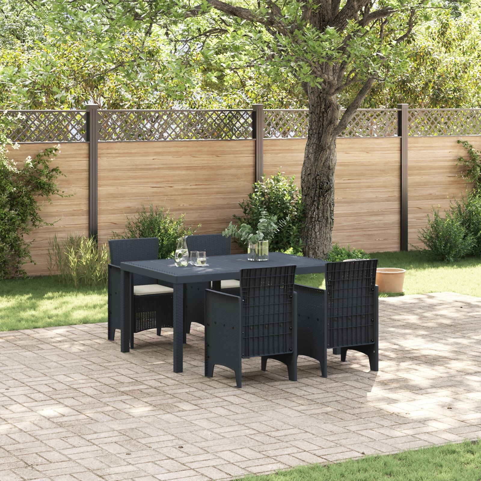 HKH Conjunto de Jantar de Jardim de 5 Peças com Almofadas Rattan Poliéster - Antracite