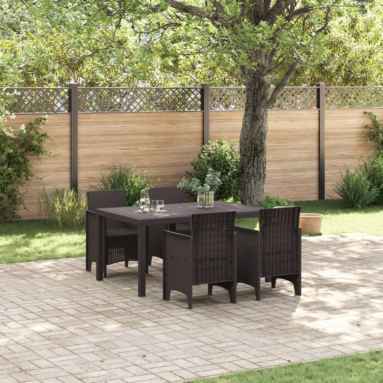HKH Conjunto de Jantar de 5 Peças Rattan Sintético - Castanho