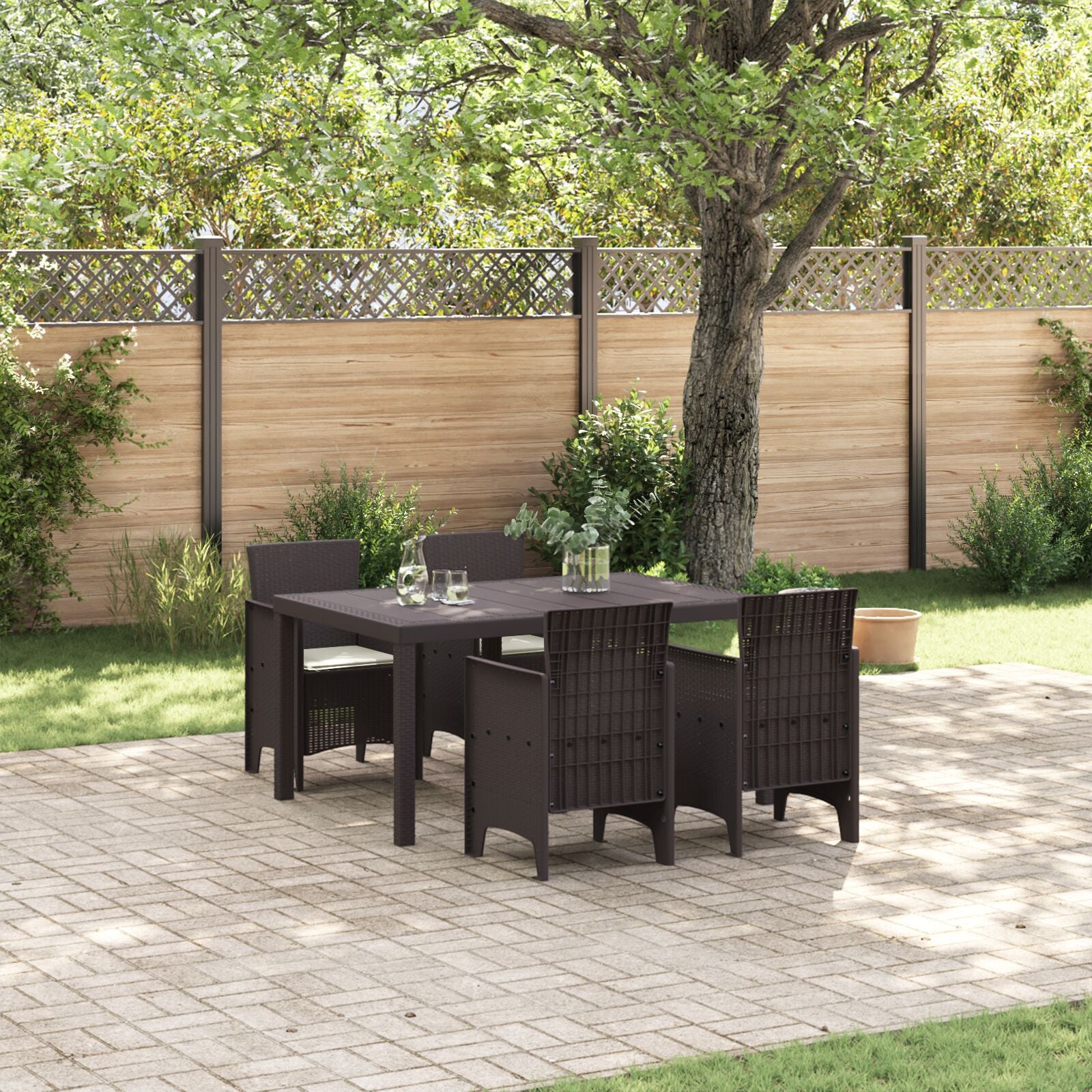 HKH Conjunto de Jantar 5 Peças com Almofadas Rattan Sintético - Castanho