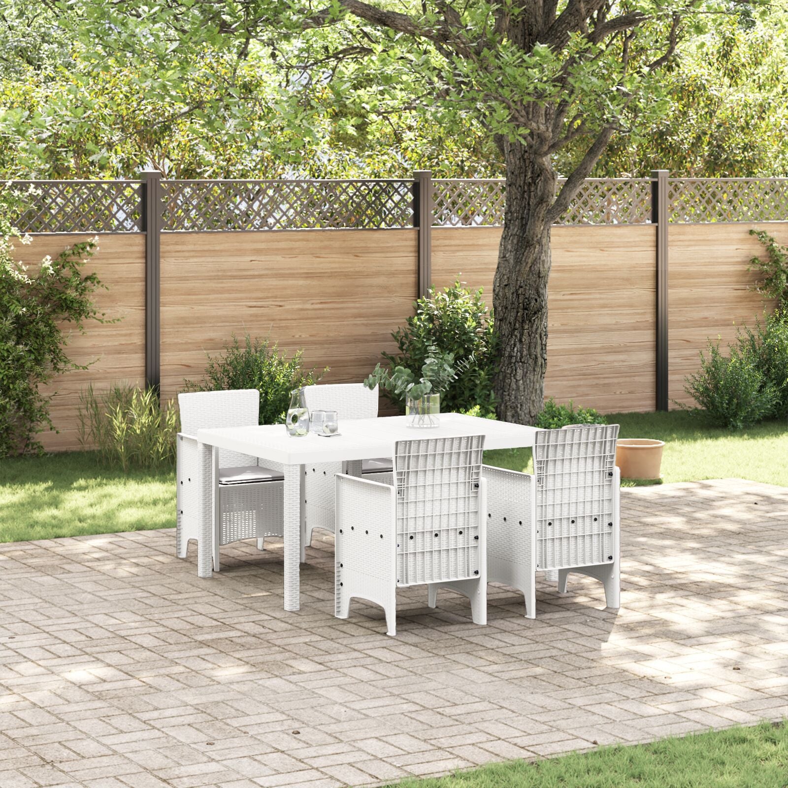 HKH Conjunto de Jantar de Jardim 5 Peças com Almofadas Rattan Sintético - Branco