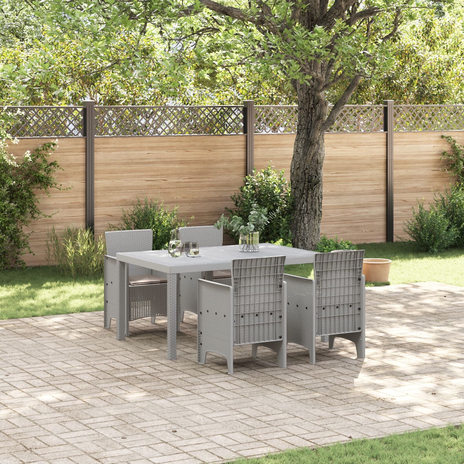 HKH Conjunto de Jantar de Jardim 5 Peças Cinza Claro em Rattan Pe - Cinzento