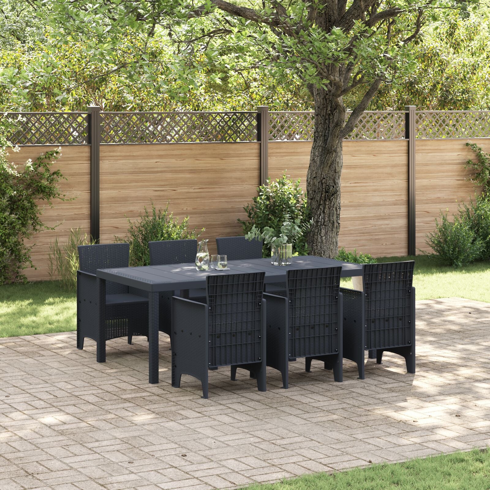 HKH Conjunto de Jantar de 7 Peças para Jardim Polirattan - Antracite