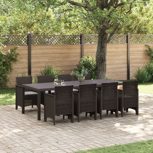 HKH Conjunto de Jantar de 9 Peças para Jardim com Almofadas Poli Rattan - Castanho