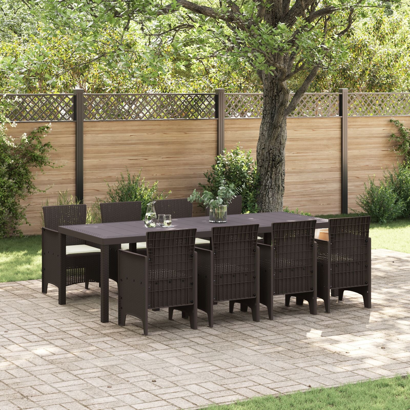 HKH Conjunto de Jantar Jardim 9 Peças com Almofadas Polirattan - Castanho
