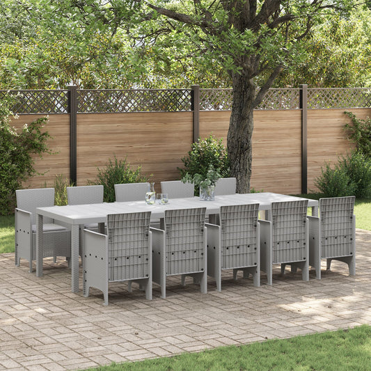 HKH Conjunto de Jantar de Jardim de 11 Peças com Almofadas em Vime Sintético com Mesa 150x100x73 Cm + 2 Cadeiras com Almofadas + 4 Cadeiras com Almofadas - Cinzento Claro